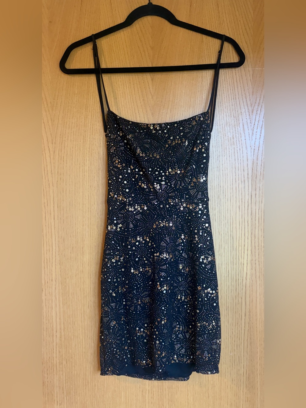 Black and Gold Sequin Spaghetti Strap Party Dress